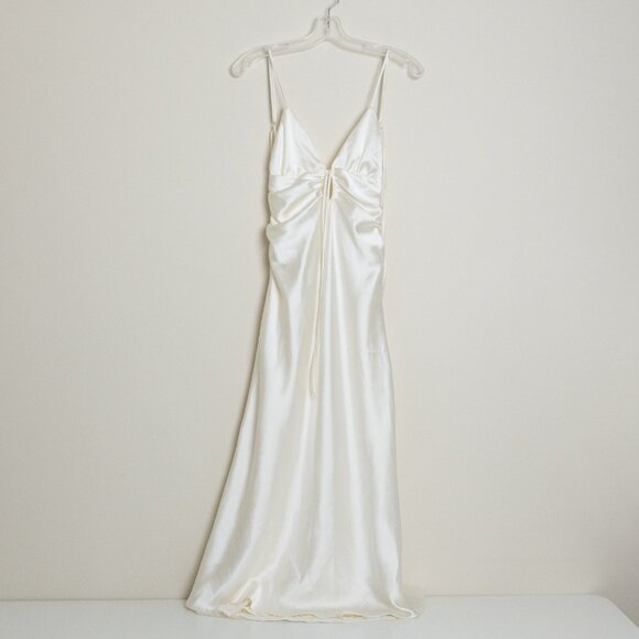 Zara Ivory Satin Ruched Maxi Dress - Picture 3 of 13